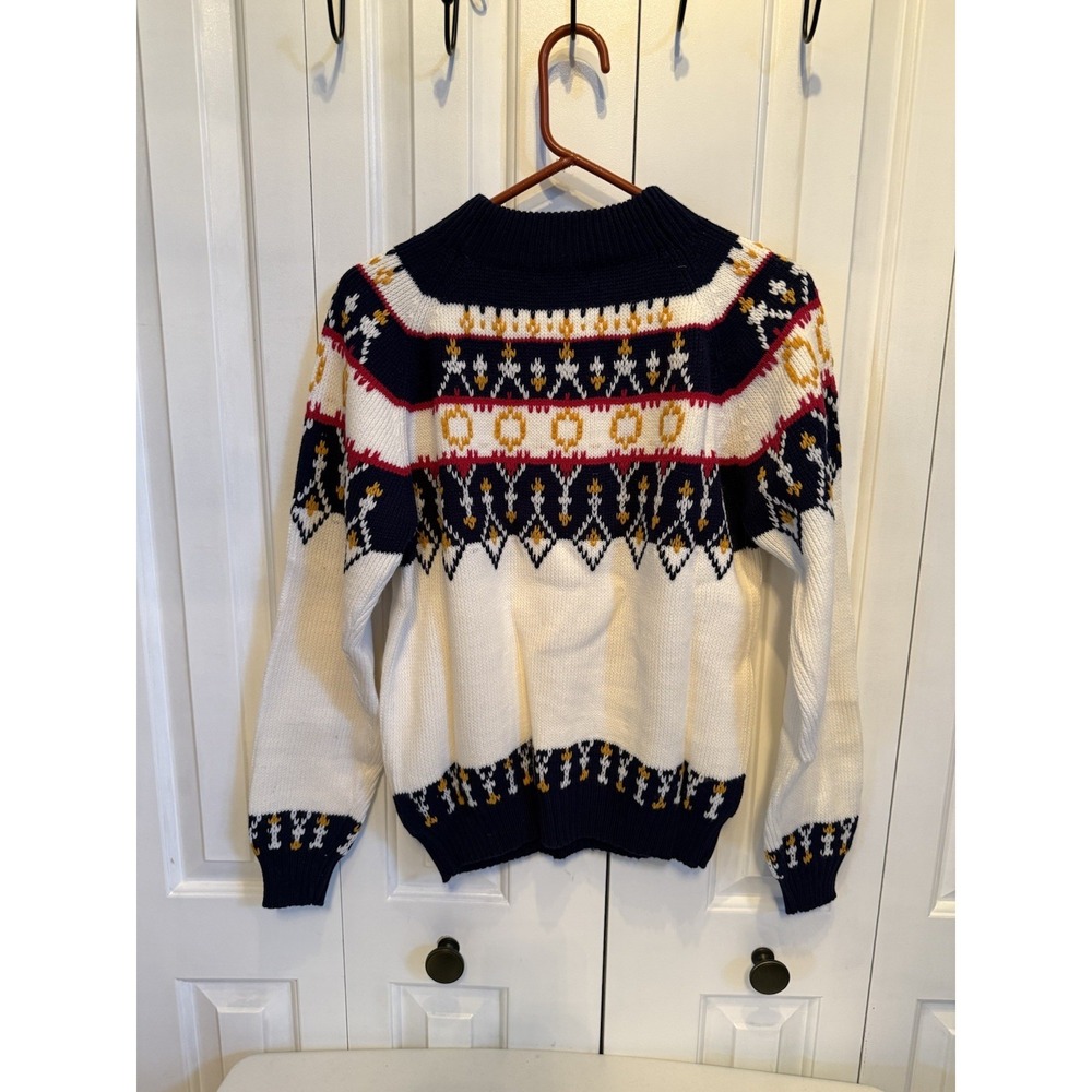 Vintage 70's JC Penney Mock Neck Knit Ski Sweater  Men's Fair Aisle Medium - Picture 5 of 8